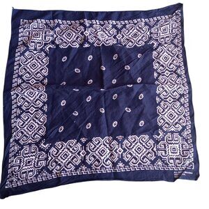Vintage Western Bandada Hanky Fast ColorNavy Blue USA All Cotton Geometric 20x21